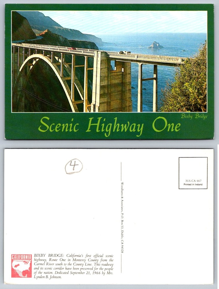 Vintage Bixby Bridge Postcard Scenic Highway One California Monterey 1960s