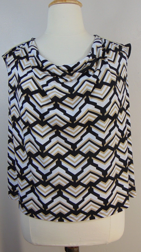 Lane Bryant Womens Plus Size 22/24 Drape Neck Sleeveless Blouse in Black Tan White
