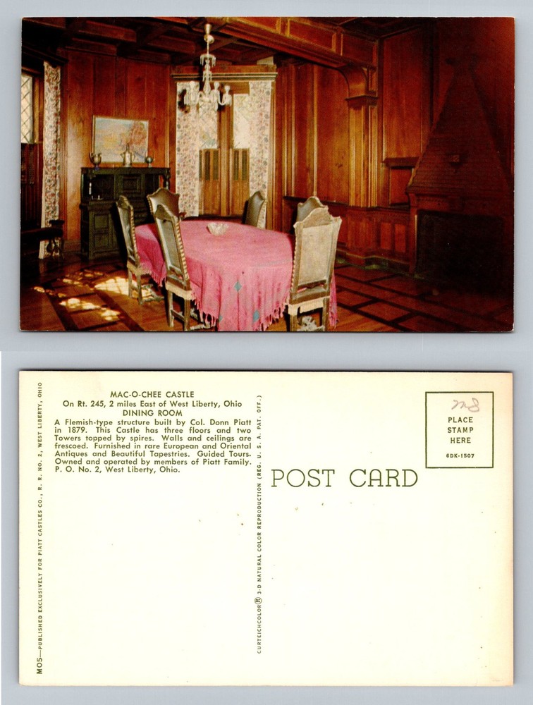 West Liberty, OH-Ohio, Mac-O-Chee Castle Dining Room Interior Vintage Postcard