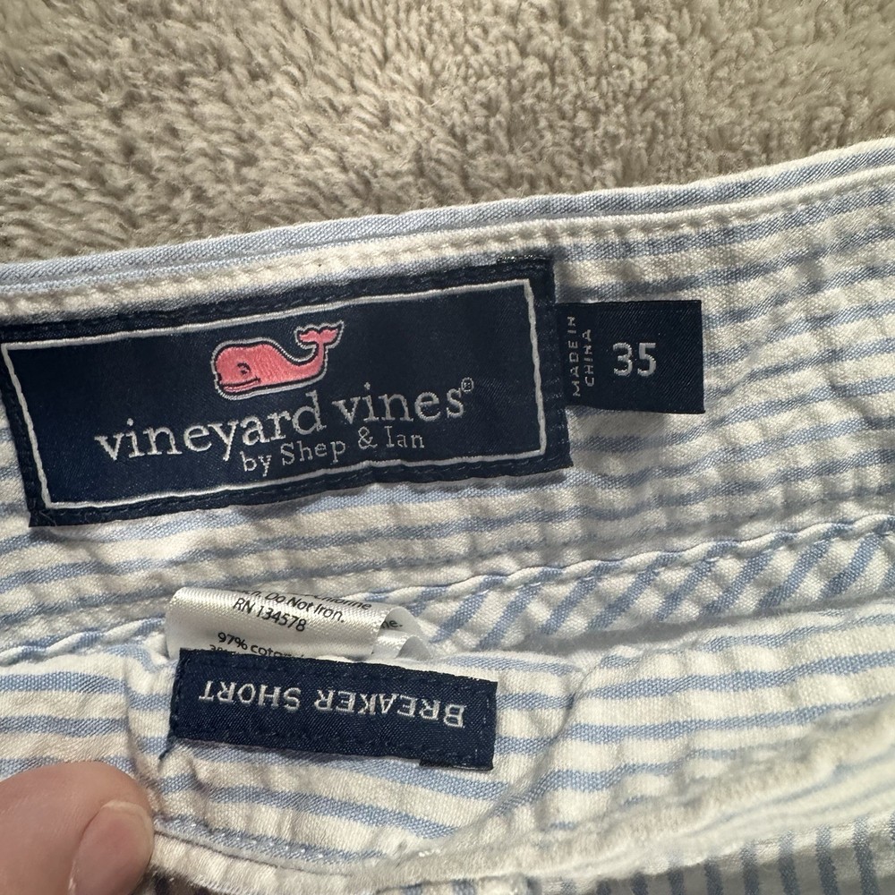 Vineyard Vines Breaker Shorts Men's 35 Seersucker Stripe Blue White Chino Casual