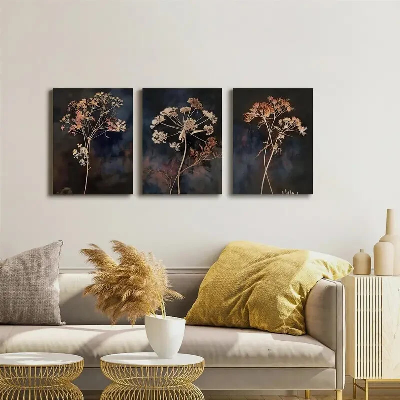 3pcs  Vintage Wildflower Wall Art Canvas Unframed