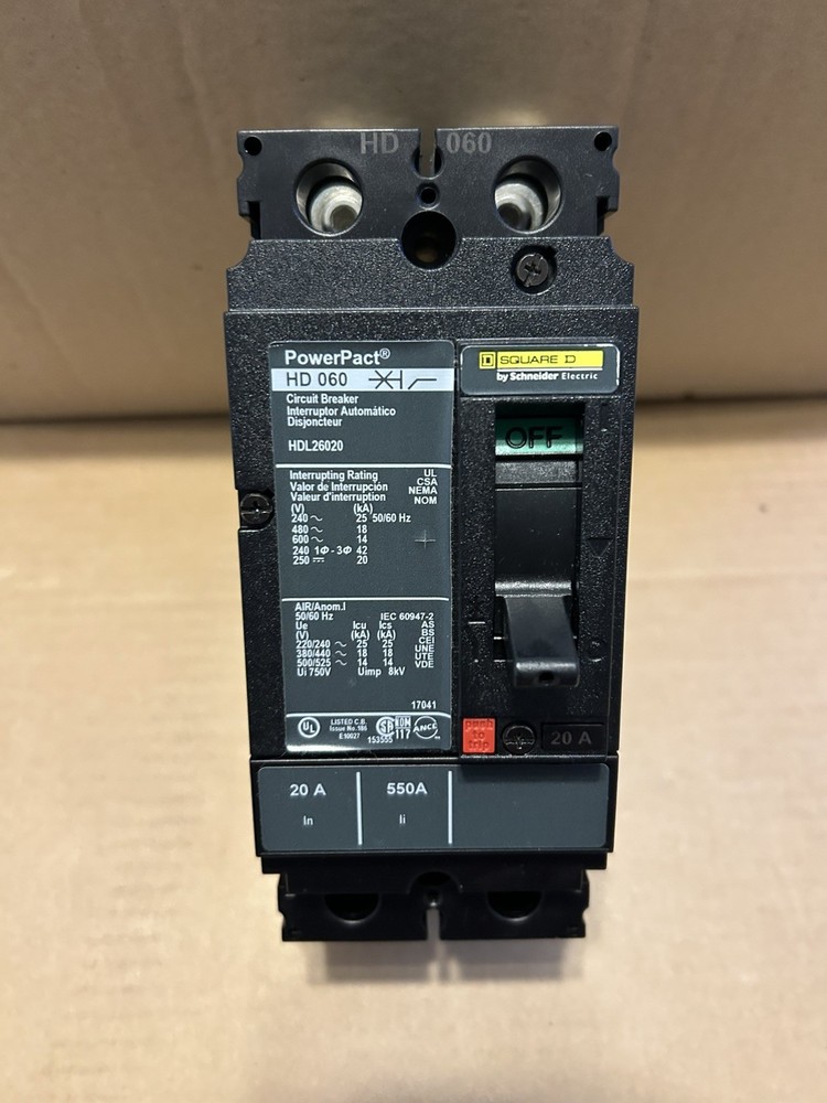 Square D (Hdl26020)  20 Amp Powerpact Circuit Breaker 600 Vac 2 Pole