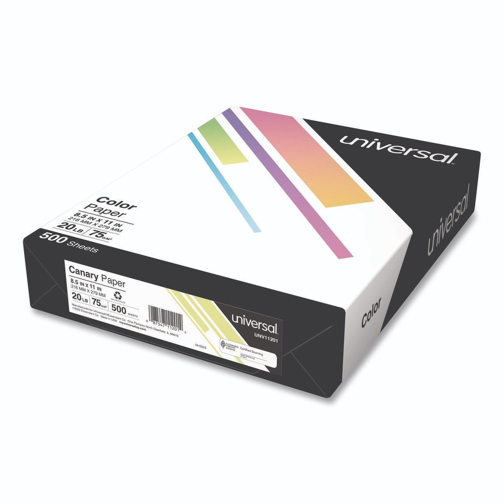 Universal Deluxe Colored Paper, 20 lb Bond Weight, 8.5 x 11, Canary, 500/Ream