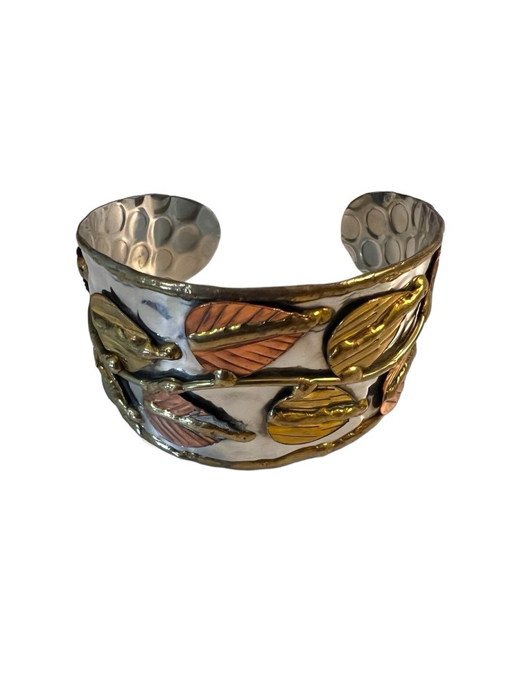 Wide Cuff Bracelet Stainless Steel Brass Copper Mixed Metals