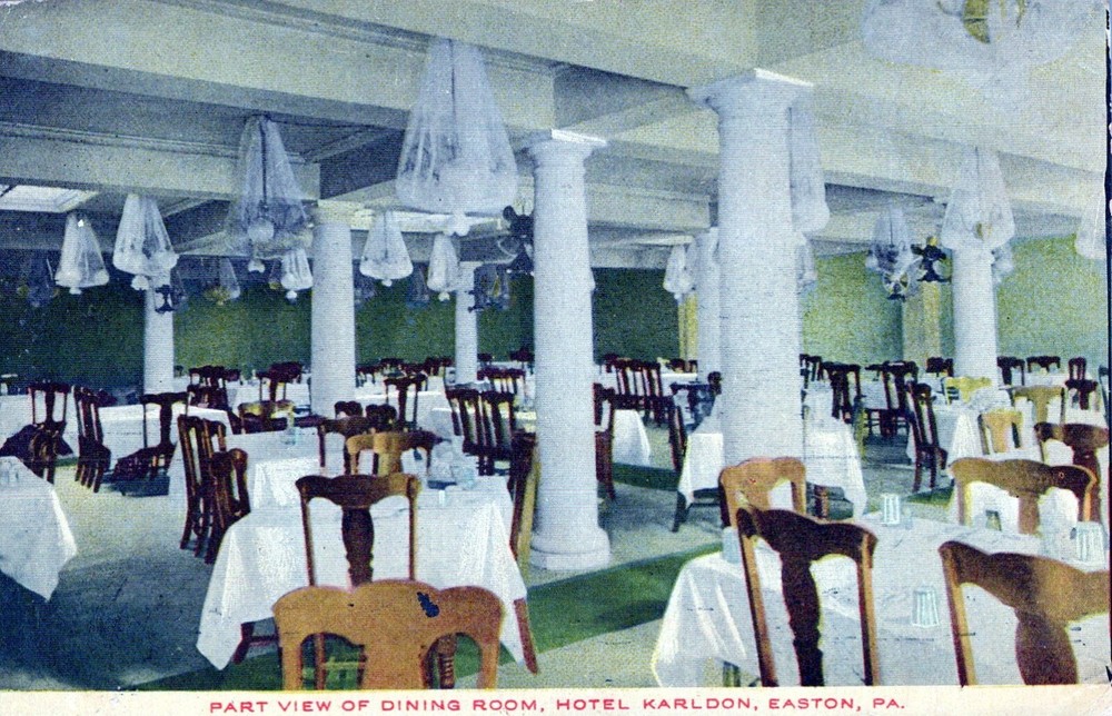 Dining Room Hotel Karldon Easton PA Pennsylvania Postcard