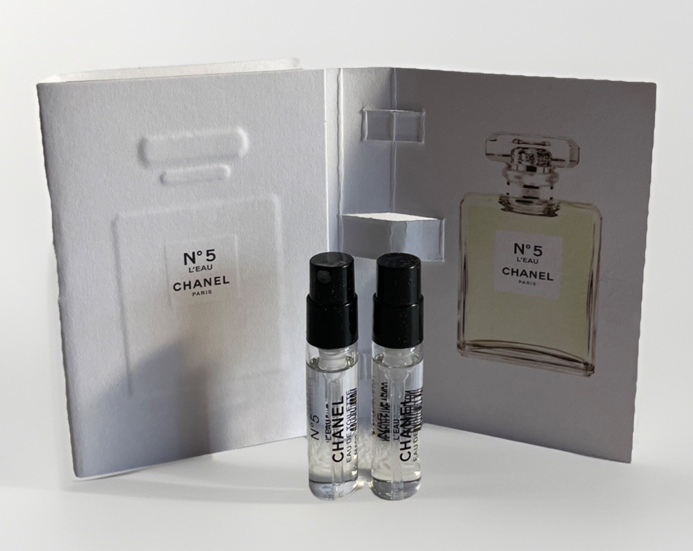 2 X Chanel No 5 L’EAU EDT. 1.5 ML samples on Card/Discontinued/Free Sample Inc