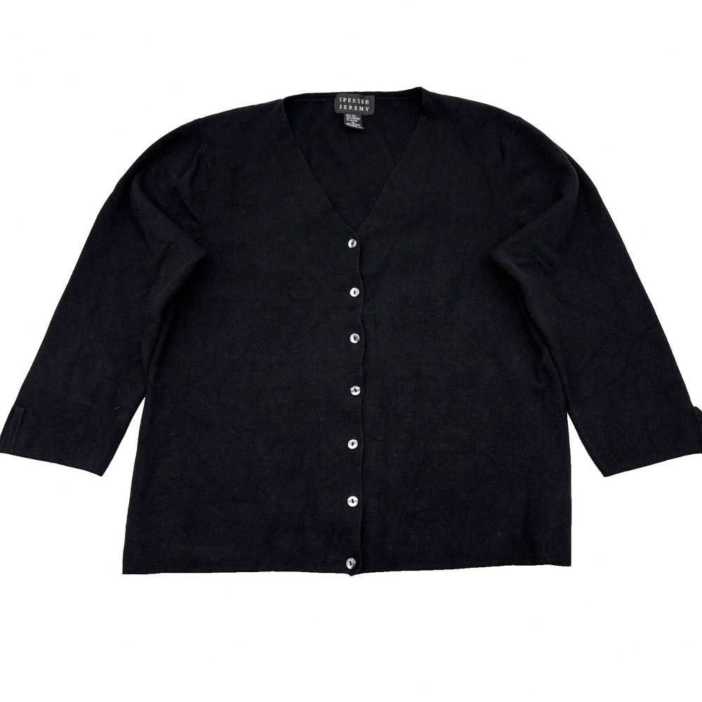 Spenser Jeremy Black Silk Blend Ribbed 3/4 Sleeve Button Down V-Neck Cardigan XL