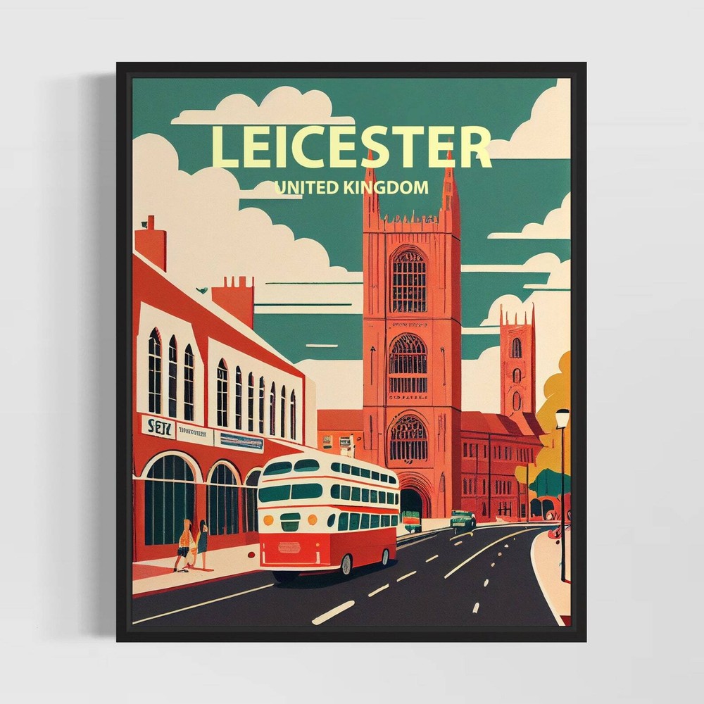 Leicester Uk Retro Art Print Leicester Wall Art Illustration Leicester Vintage