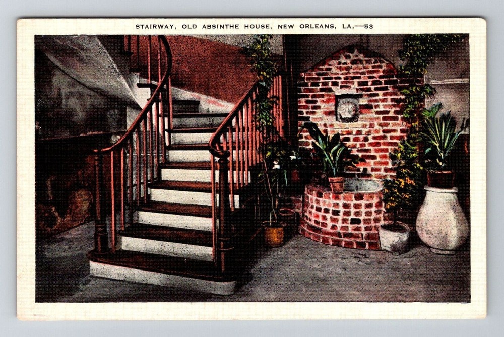 New Orleans LA-Louisiana, Stairway Old Absinthe House Vintage Souvenir Postcard-image