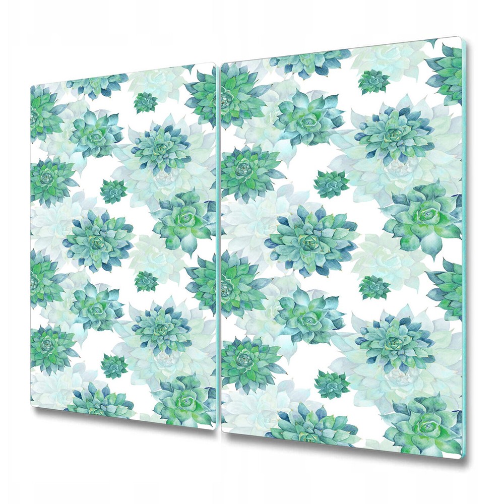 Glass Surface Protector Worktop saver Turquoise succulent green blue and white