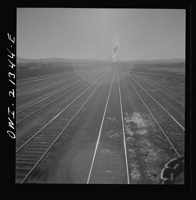 Photo:Seligman Arizona 1943 Santa Fe Railroad Yard Tracks Steam Train Yard