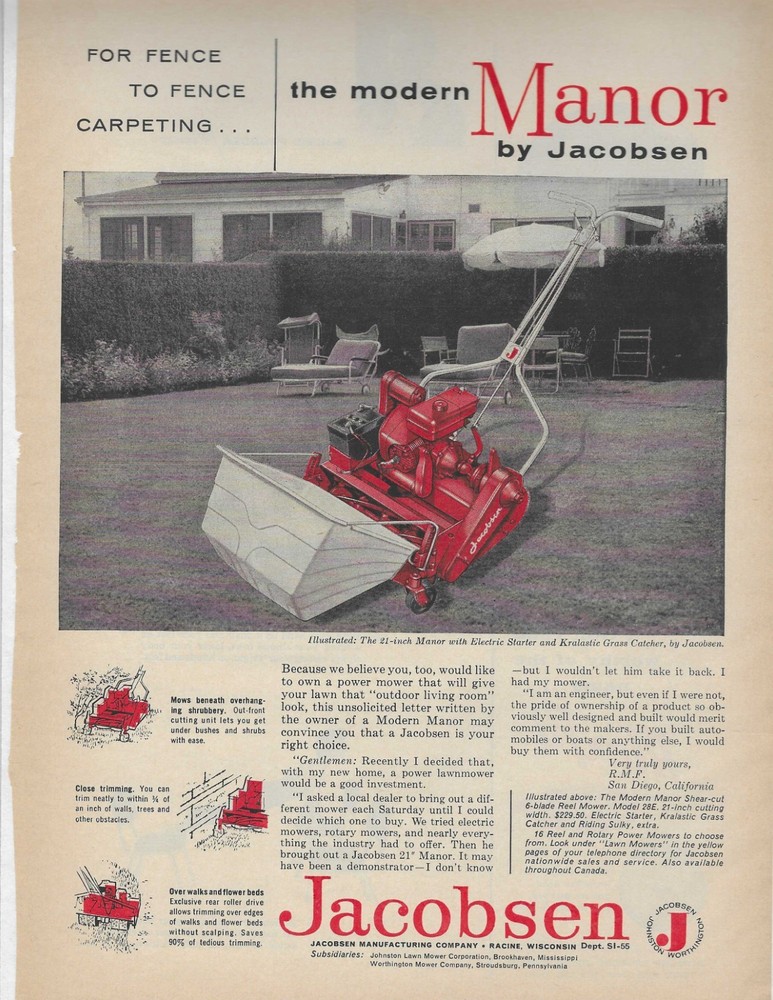 THE MODERN MANOR by JACOBSEN 1958 ORIGINAL PRINT  AD
