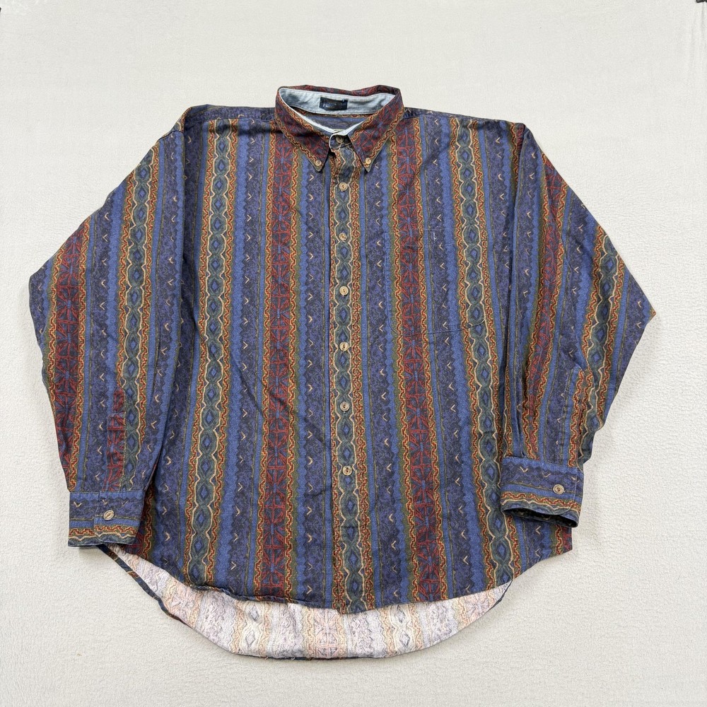Vintage Chaps Ralph Lauren Shirt Mens XL Blue Geometric Long Sleeve Button Down