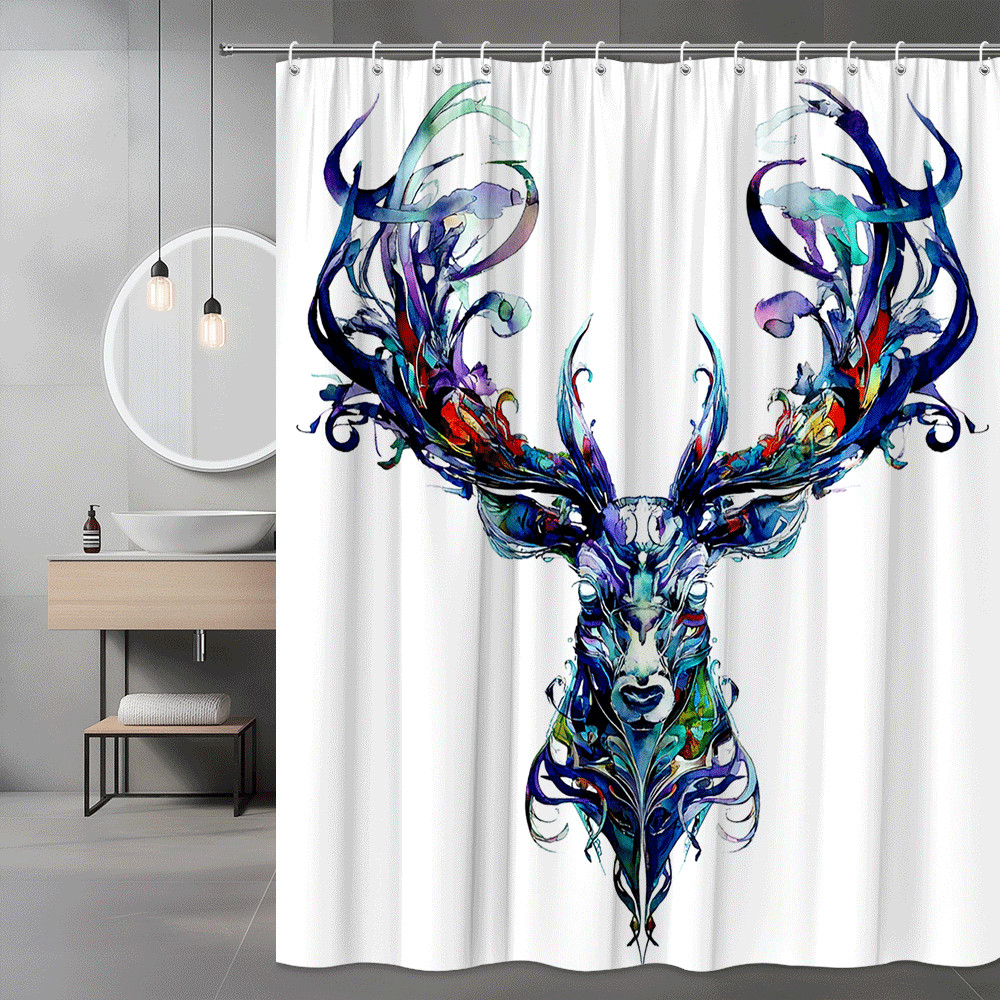 Deer Head Abstract Shower Curtain Blue Purple Wall Art