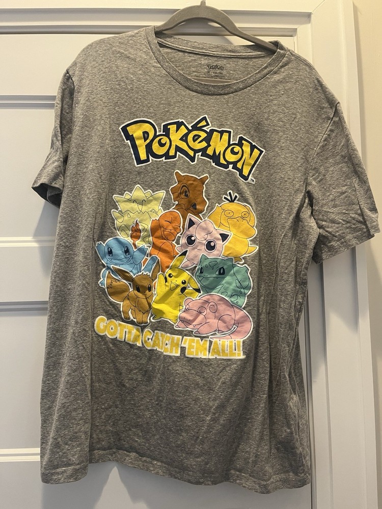 Pokemon Trainer T-Shirt Mens XL Gray Graphic Tee Gotta Catch Em All