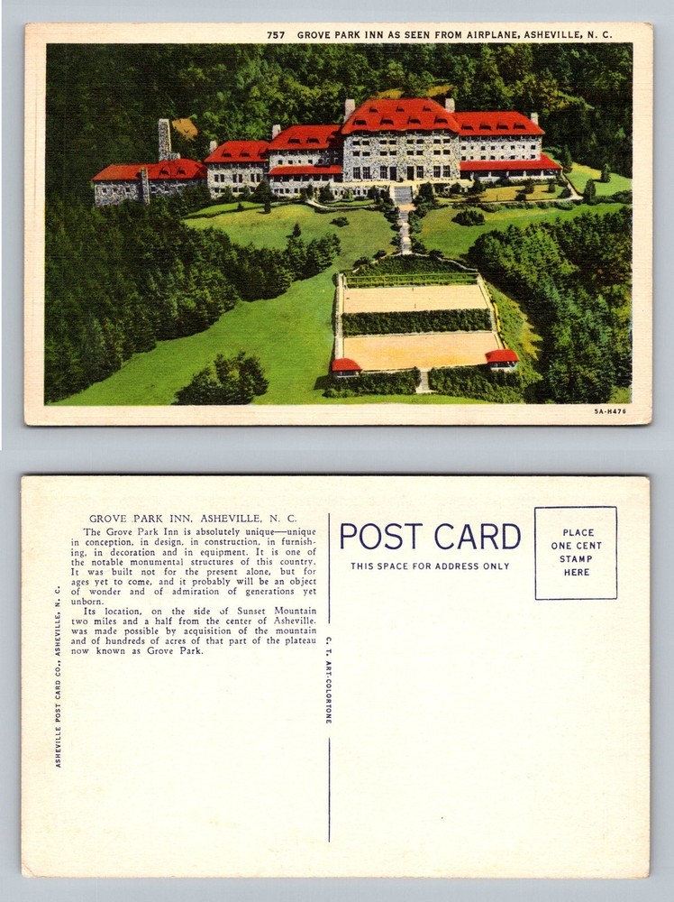 Asheville, NC-North Carolina, Grove Park Inn Aerial View Card Vintage Postcard