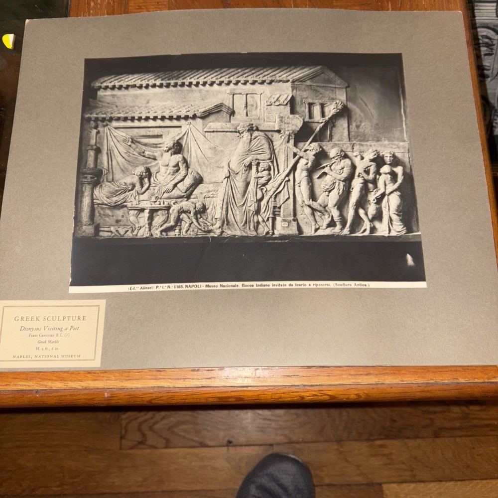 Vintage Dionysus Visiting a Poet Greek Marble Sculpture Mounted Photo Naples