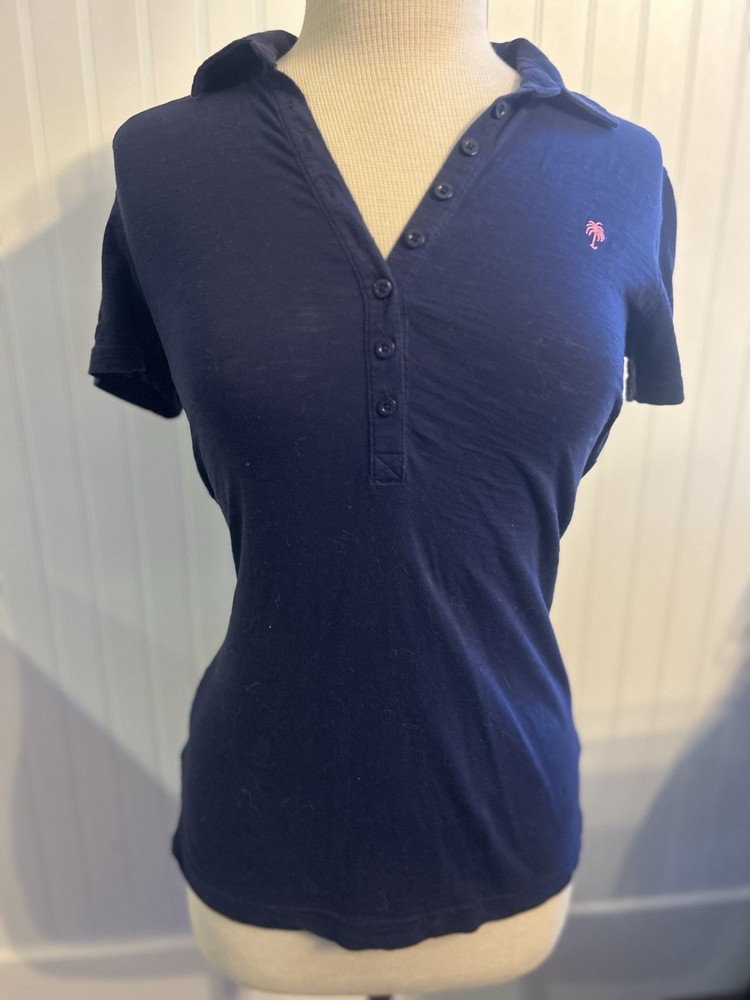 Lilly Pulitzer Blue Polo Pima Cotton Short Sleeve Slim Fit Lightweight Small