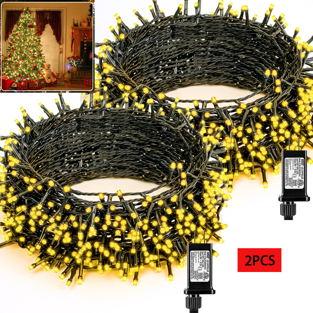 2PCS Christmas String Lights 1000 LED 82FT Decor Party Waterproof Fairy Lights