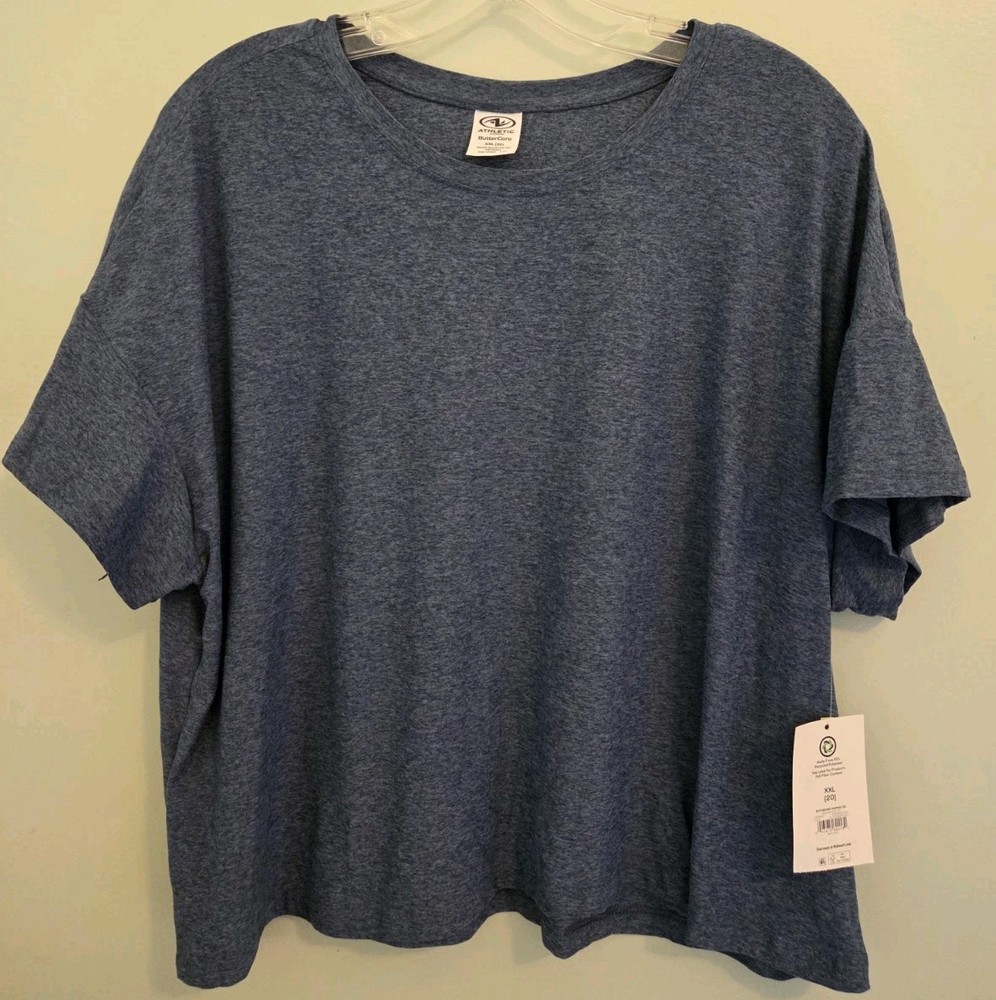 Athletic Works Women's XXL 20 Short Sleeve Buttercore Cropped Tee BLUE #10626