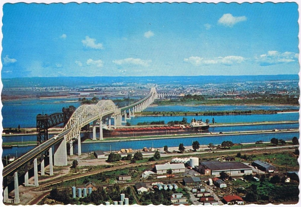 Postcard Sault Ste Marie International Bridge St Mary's River Ontario