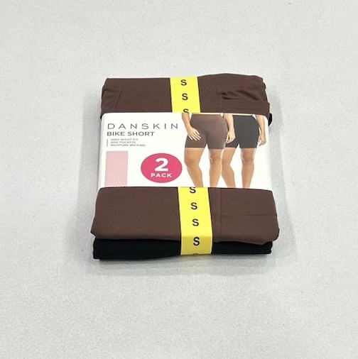 Danskin Women's 2-Pack Bike Shorts, Black Salt Rib/Acadia, Size S