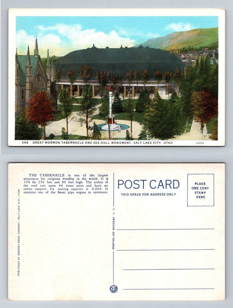 Salt Lake City, UT-Utah, Great Mormon Tabernacle Gull Monument Vintage Postcard