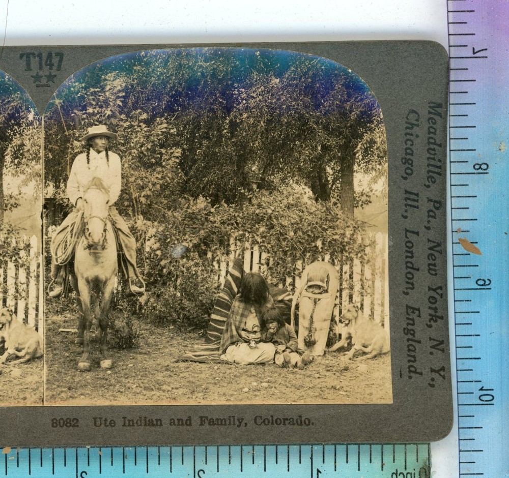 Ute Indian & Family CO Colorado Keystone Stereoview