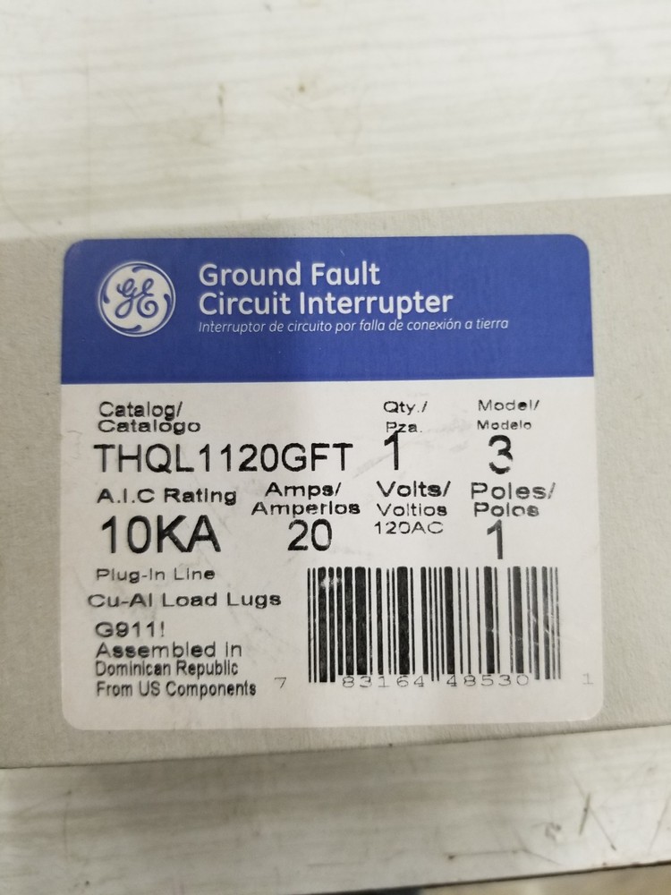 New Circuit Breaker GE THQL1120GF 20 Amp 1 Pole 120V GFCI THQL1120GFT