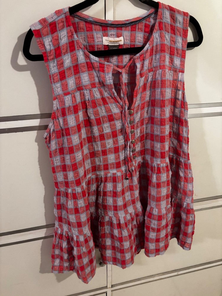 Pilcro By Anthropologie Plaid Tunic Top Sleeveless XL Pull Over Button Accents