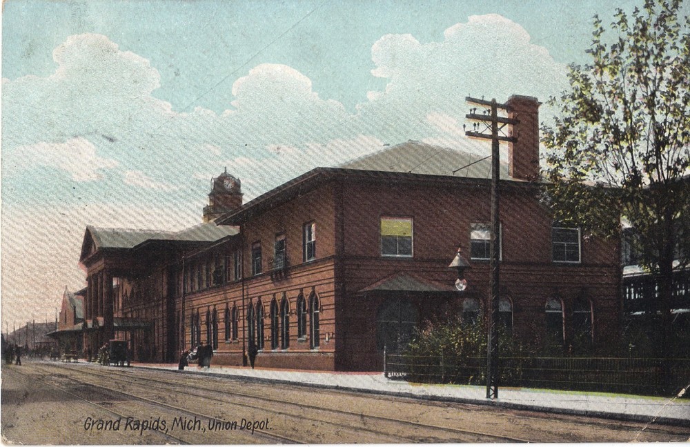 Grand Rapids MI  Union RR Depot 1907  Postcard RPO Cancel *
