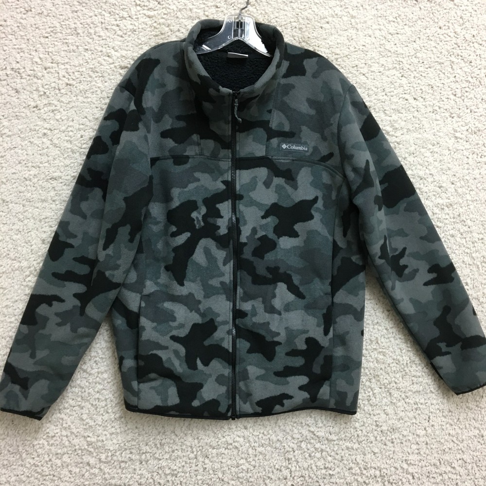 Columbia Men's Large Gray Camo Full Zip Fleece Jacket for Outdoor Activities
