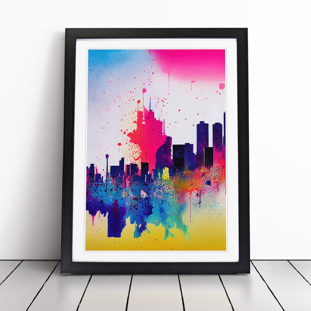 Paint Drip City Skyline No.3 Abstract Wall Art Print Framed Picture Poster