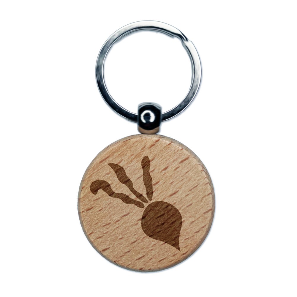 Radish Vegetable Vegetarian Doodle Engraved Wood Round Keychain Tag Charm