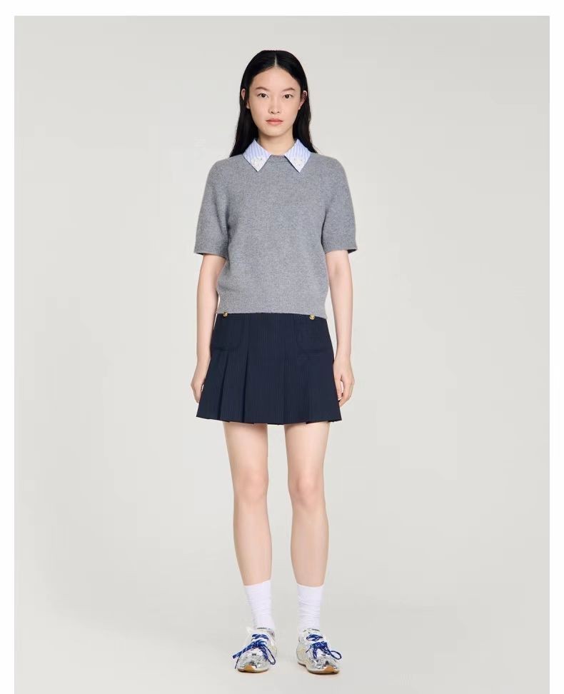 Sandro Two fakes Blue and white stripes Shirt collar Knitted sweater top