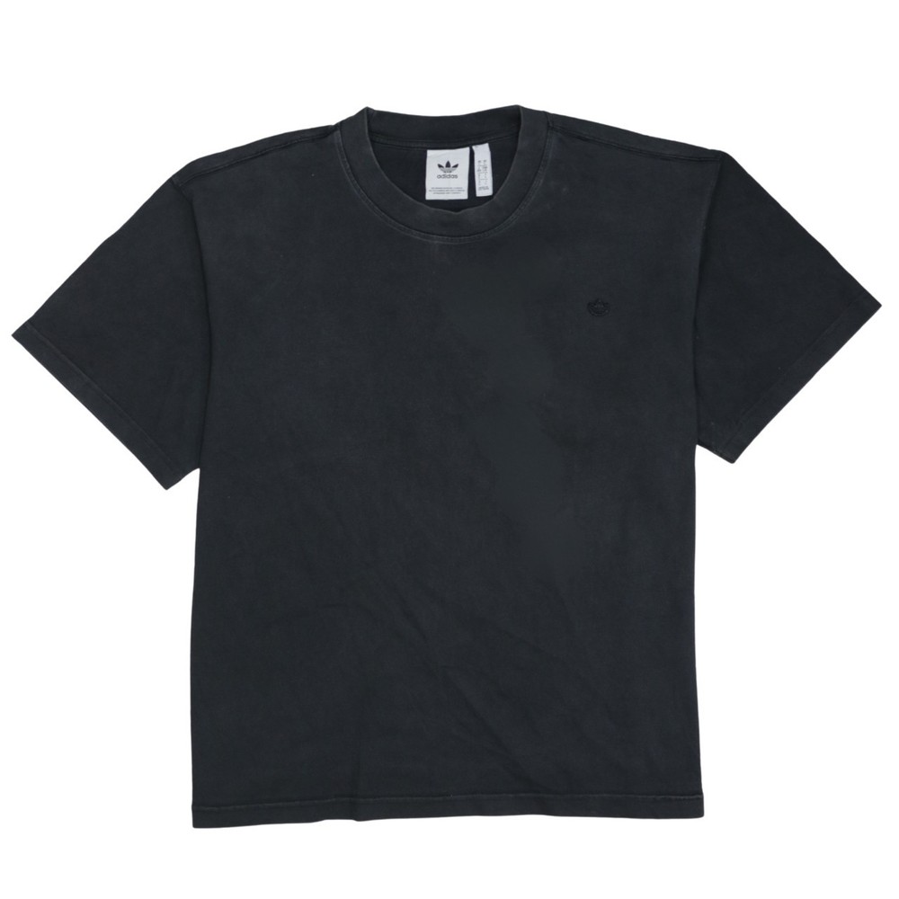Adidas Mens T Shirt Black Faded Cotton Relaxed Fit Embroidered Chest Logo L