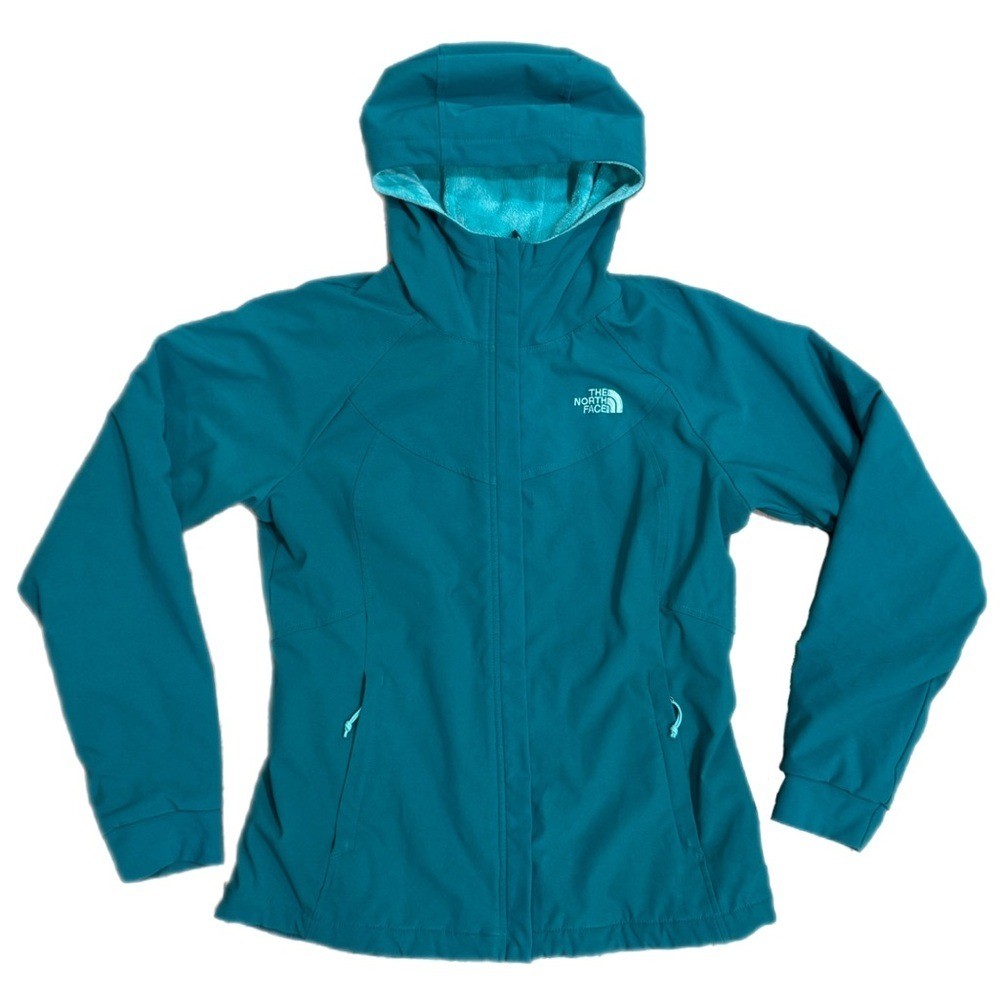 The North Face Maddie Raschel Softshell Jacket Teal Fuzzy Interior Blue Medium