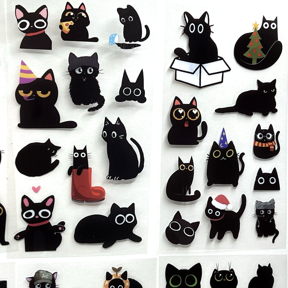 Black Cat Stickers 6 Sheets Junk Journal Collage Planner Scrapbooking Cards