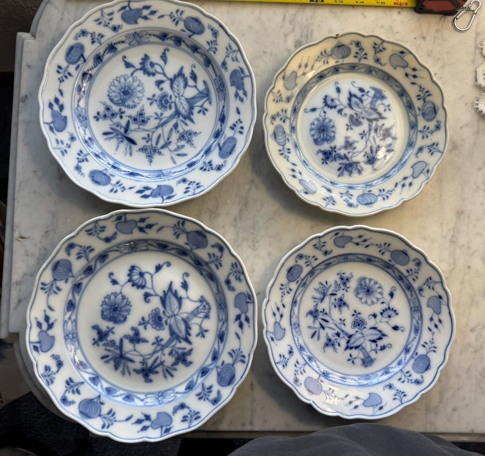Meissen Blue Onion Plates Set 4 Zwiebelmuster Germany 2 Dinner 2 Salad