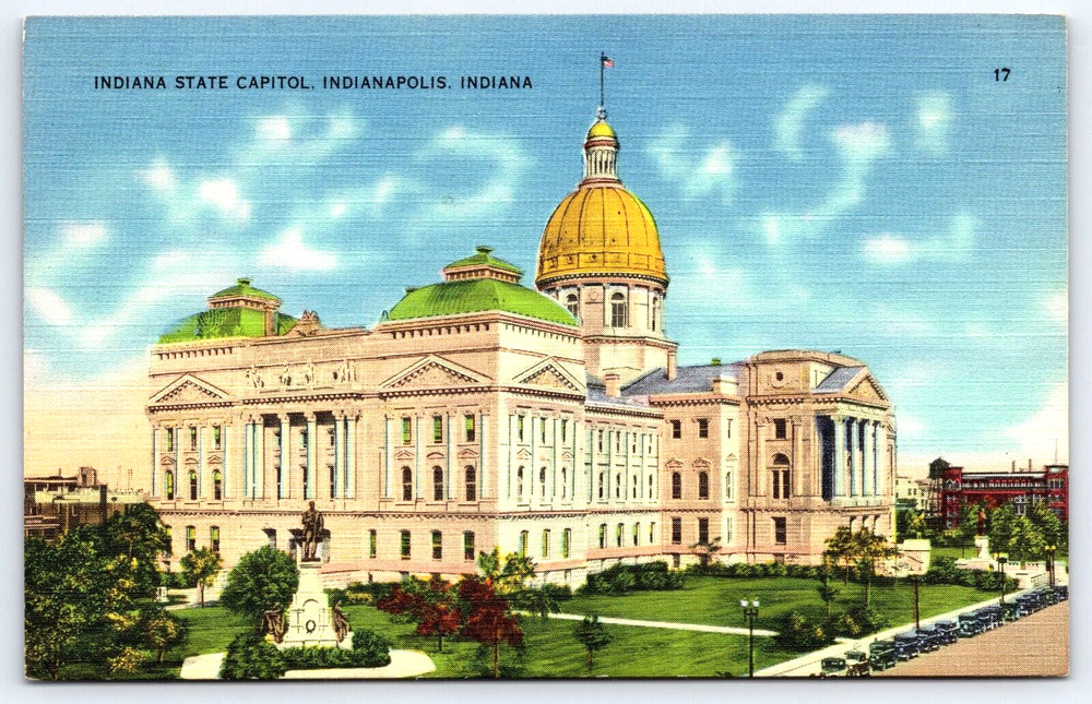 Vintage Postcard Indiana State Capitol Building Grounds Statue Indianapolis Usa