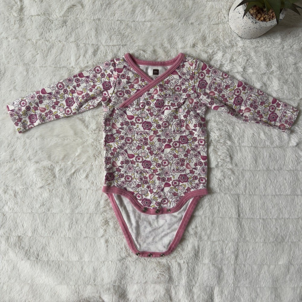 Tea Collection Floral Bird Pattern 100% Cotton One Piece Long Sleeve 6-12 months