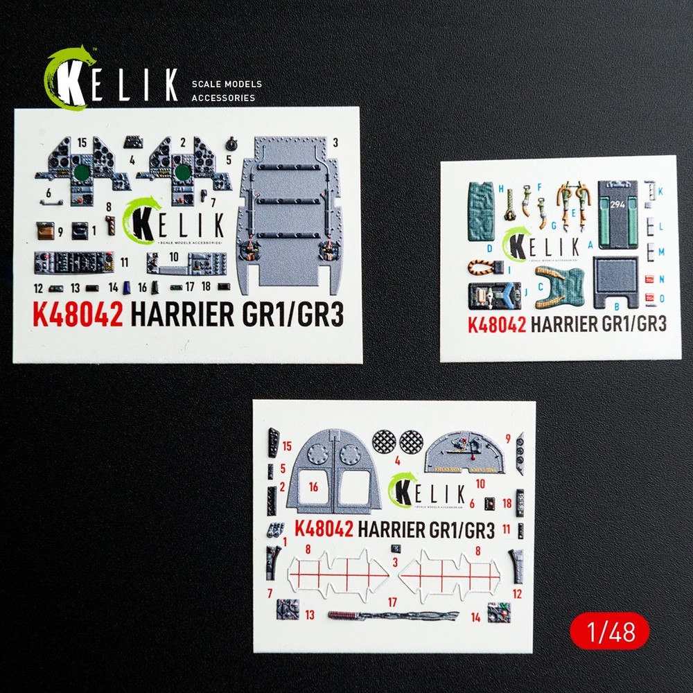Cockpit 3D Decals Harrier GR1/GR3 for Kinetic kit Scale 1:48 K48042 KeliK
