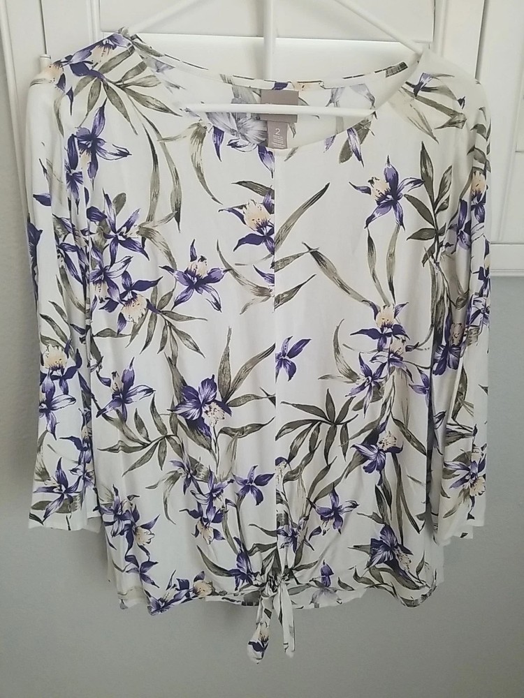 Chico's Top Blouse Floral Size 2( Large) Viscose Ties