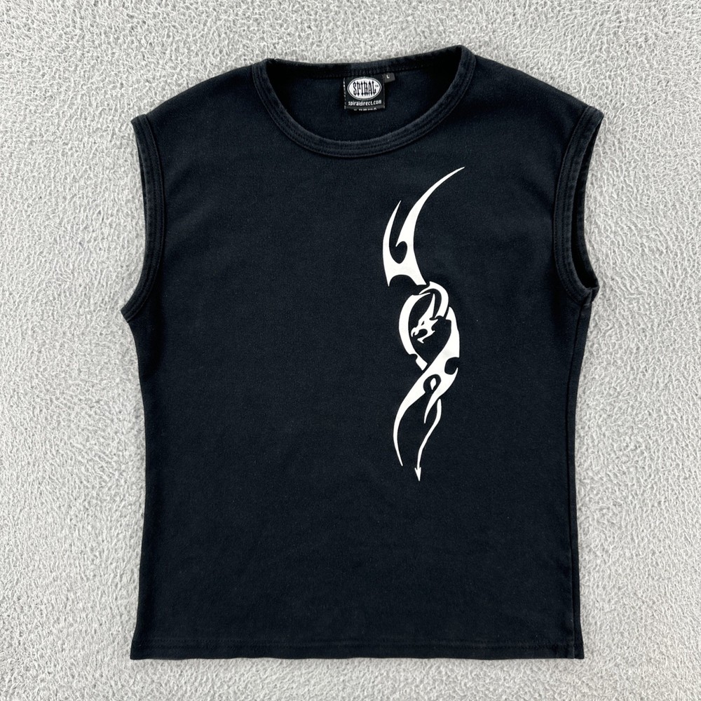 Vintage Spiral Direct Women’s Large Black Sleeveless Shirt Tribal Art Y2K Tee