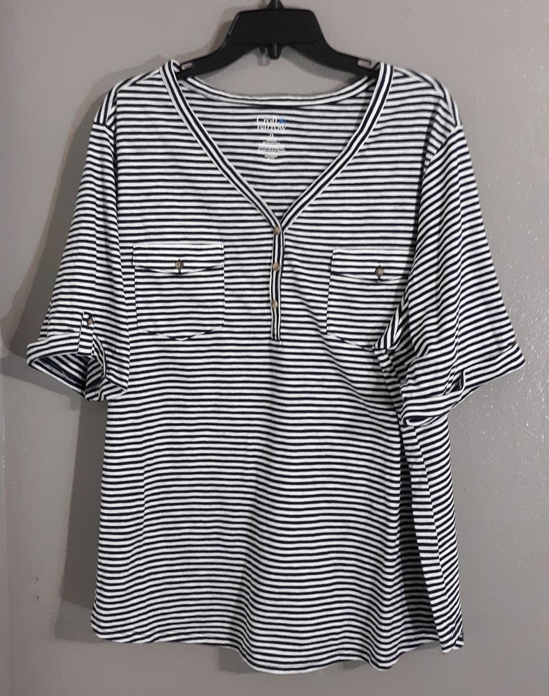 New-Woman’s Croft & Barrow Short Sleeve/3button Up blue Striped Blouse Top.sz 2x