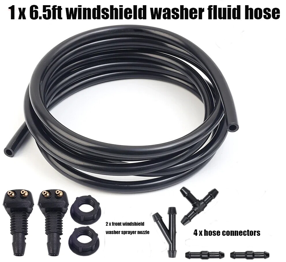 Dual Spray Windshield Washer Nozzle with 6.5ft Hose and Connector