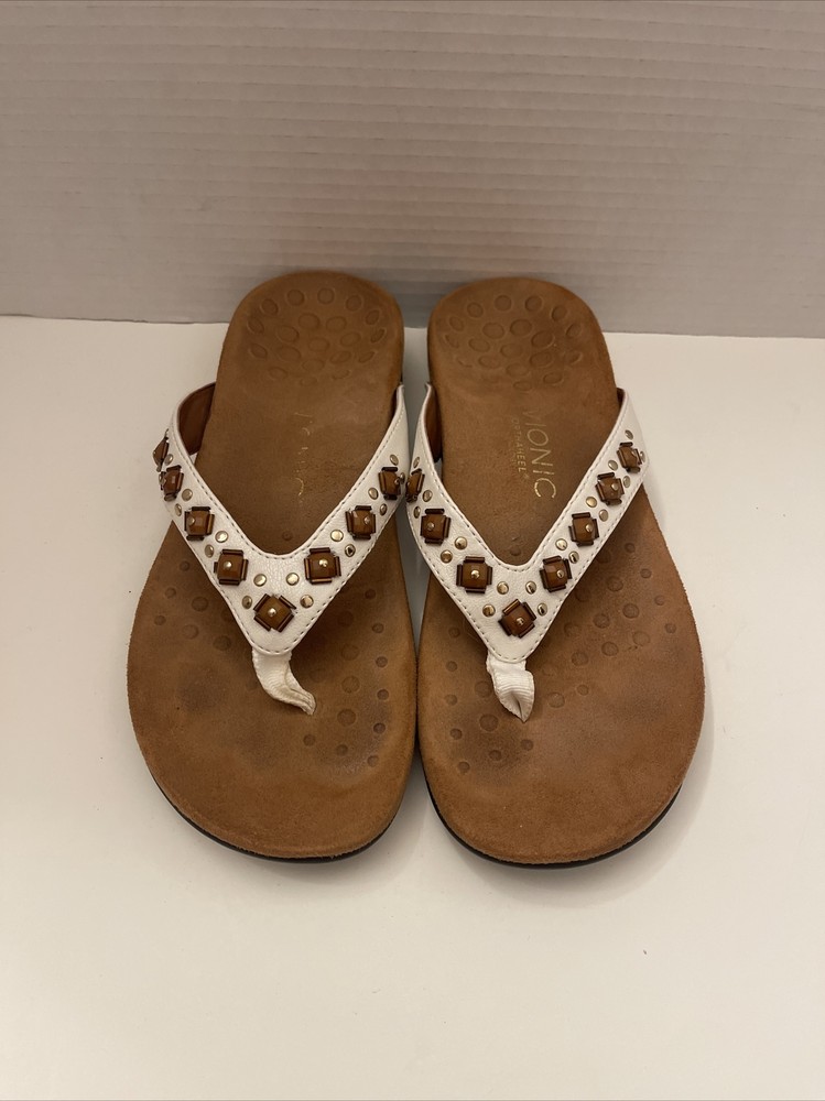 Viconic Womens White Jewelled Thong Sandals Size 7.5-8