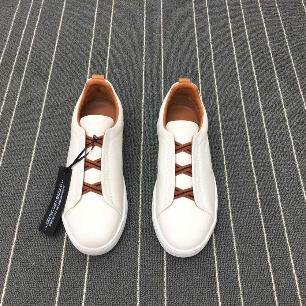 ZEGNA Triple Stitch White Deerskin Sneakers Full Sizes
