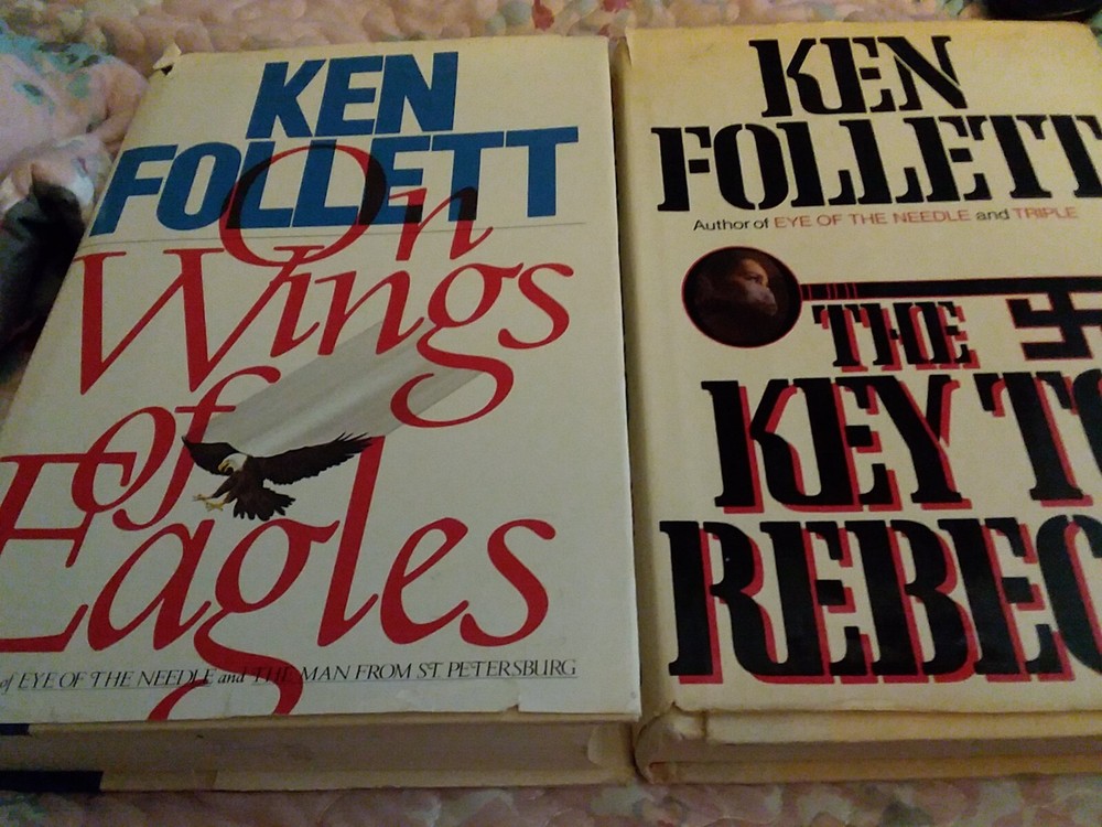 2 Ken Follett Books key to rebecca on wings of eagles hardcover dust jacket 1980