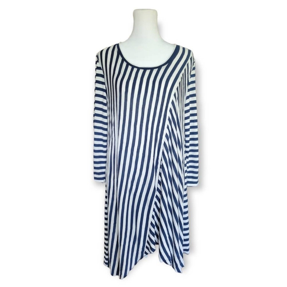 Soft Surroundings Tunic Pullover Womens Medium Blue White Striped Asymmetric